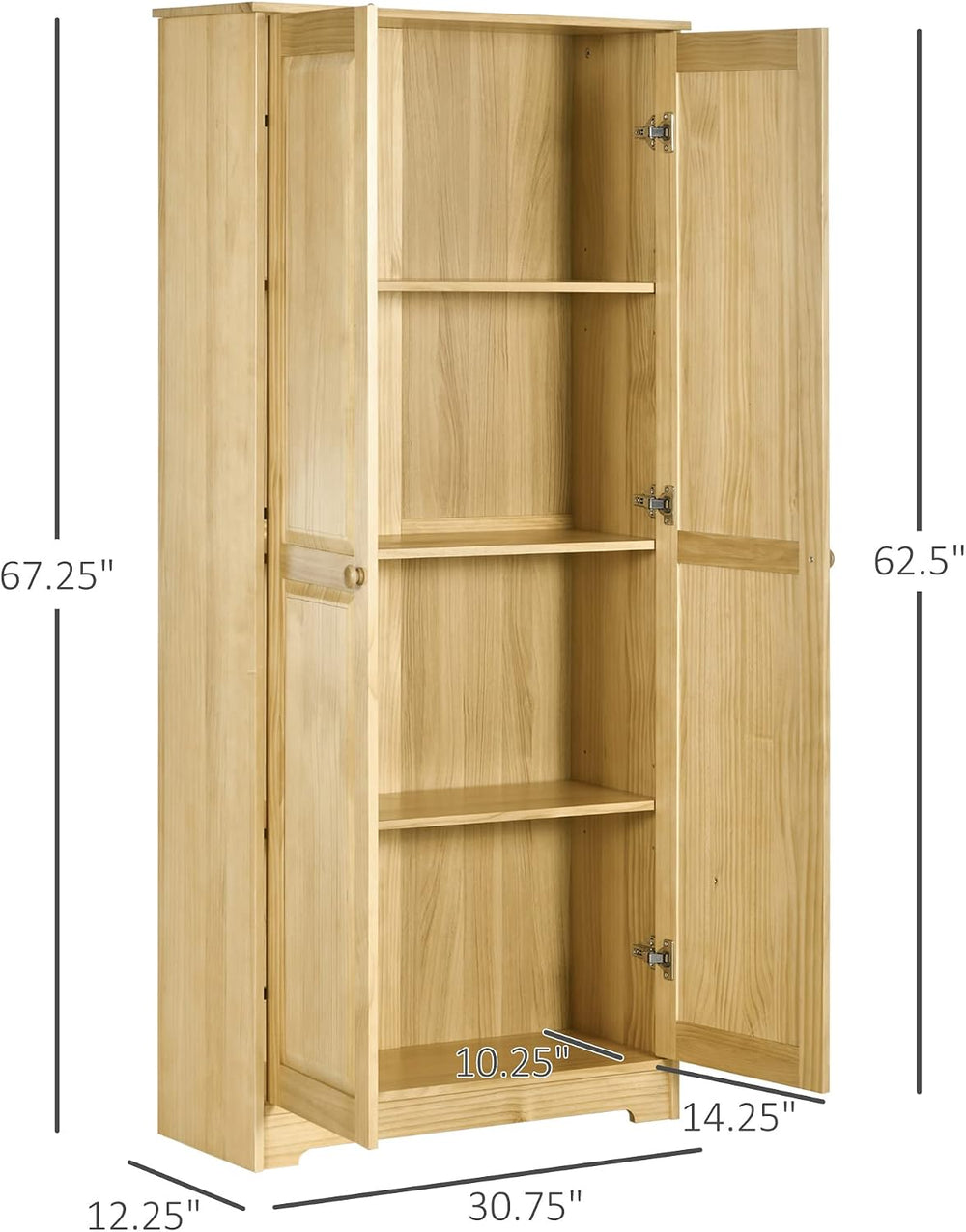 HOMCOM 67" Pinewood Kitchen Pantry Storage Cabinet, Freestanding Cabinet...