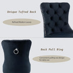 KCC Velvet Dining Chairs Set of 6, Upholstered High-end Tufted Dining Room Chair with Nailhead Back Ring Pull Trim Stainless Steel Legs, Contemporary Nikki Collection Modern Style for Kitchen, Black