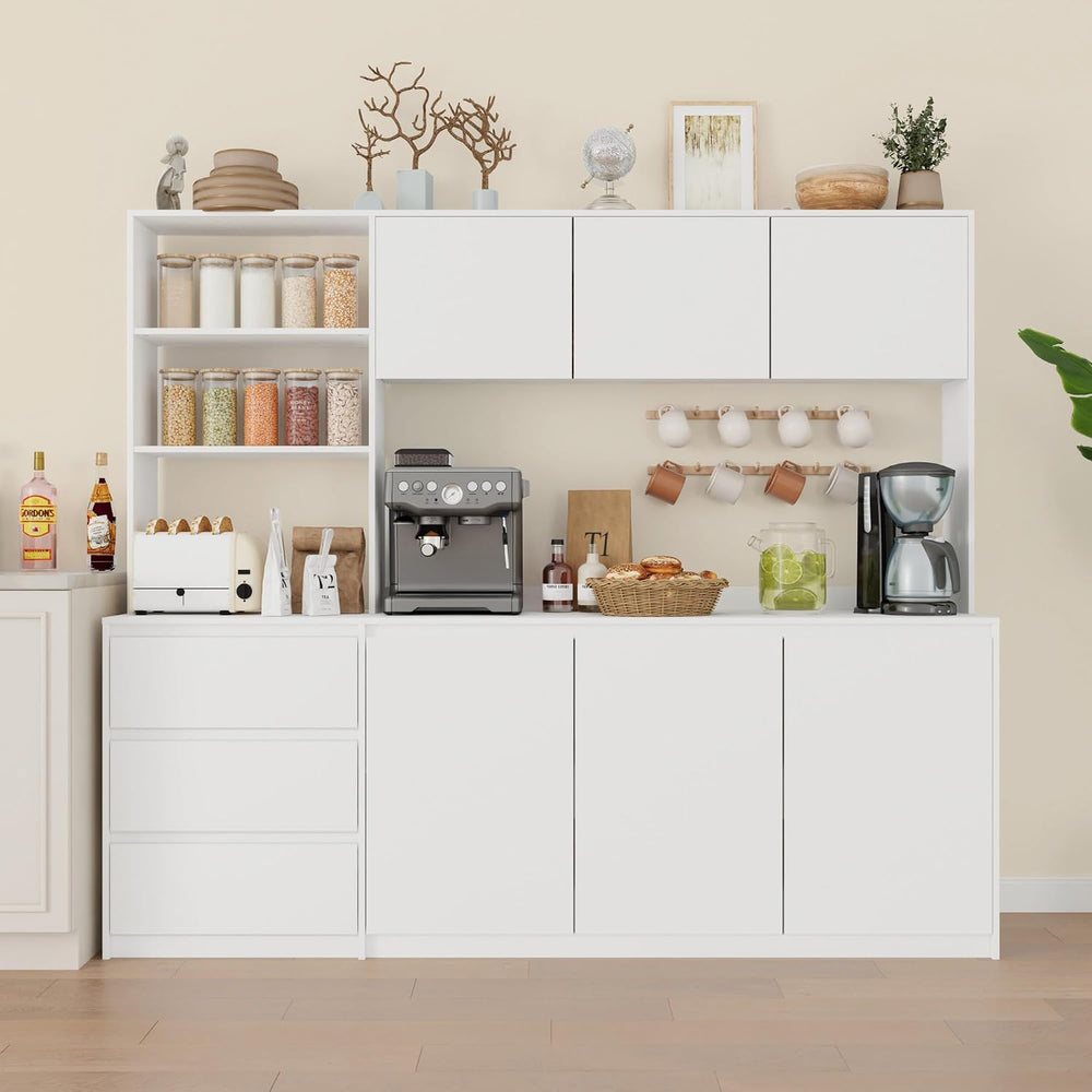 Bobve Large Kitchen Hutch Cabinet with Microwave Stand, Storage Cupboard Pant...