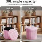 AmasSmile Round Storage Ottoman,14" Folding Velvet Foot Stool,Pink 2 Pack | Ottoman Storage Foot Stool, Petite and Soft Velvet, Thick Foam Cushion, Suitable for Living Room, Bedroom,Dorm,14x13x13in