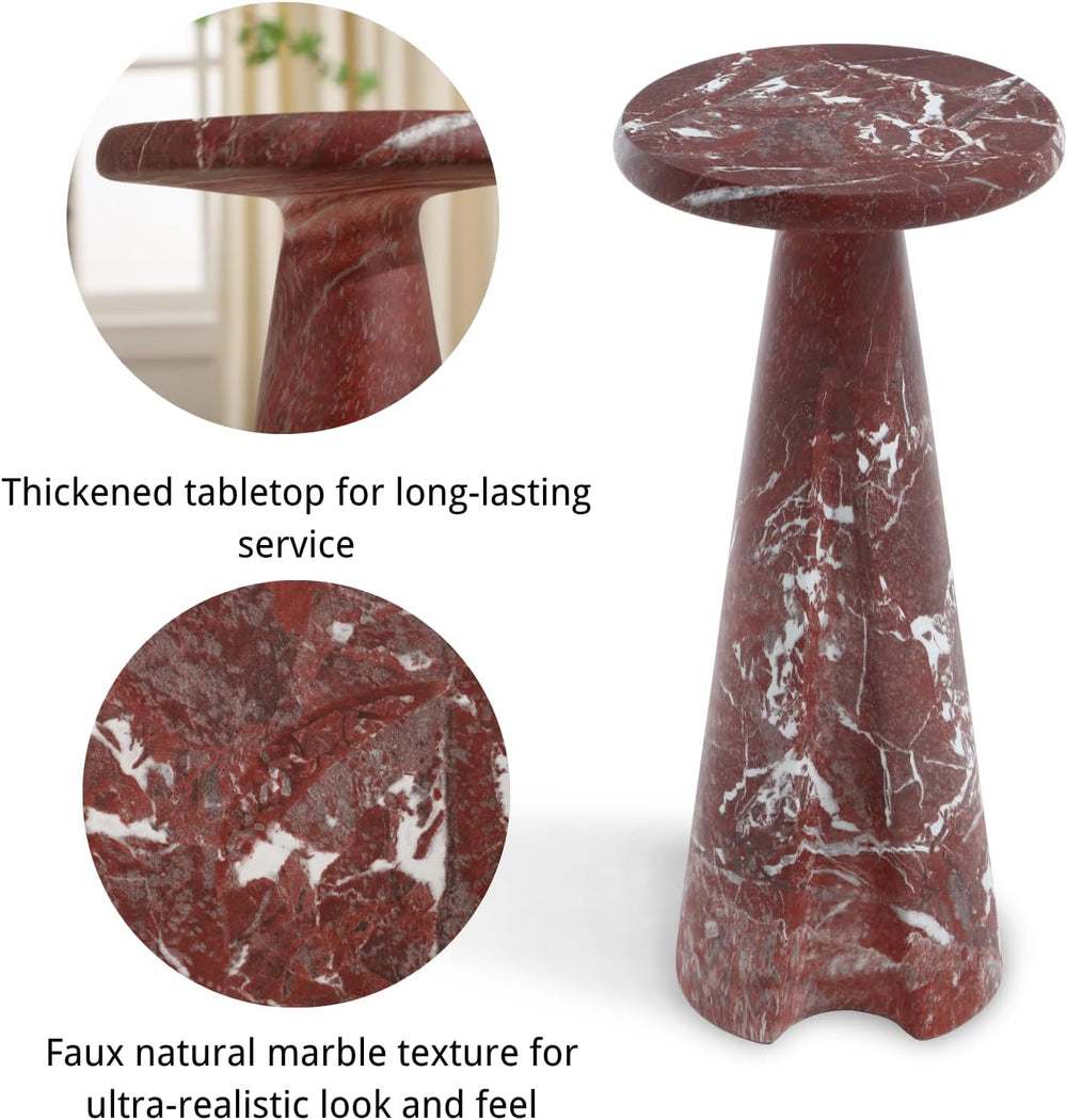 Modern Faux Marble Bedside Table for Living Room, 9" Round Stone Side Ta...