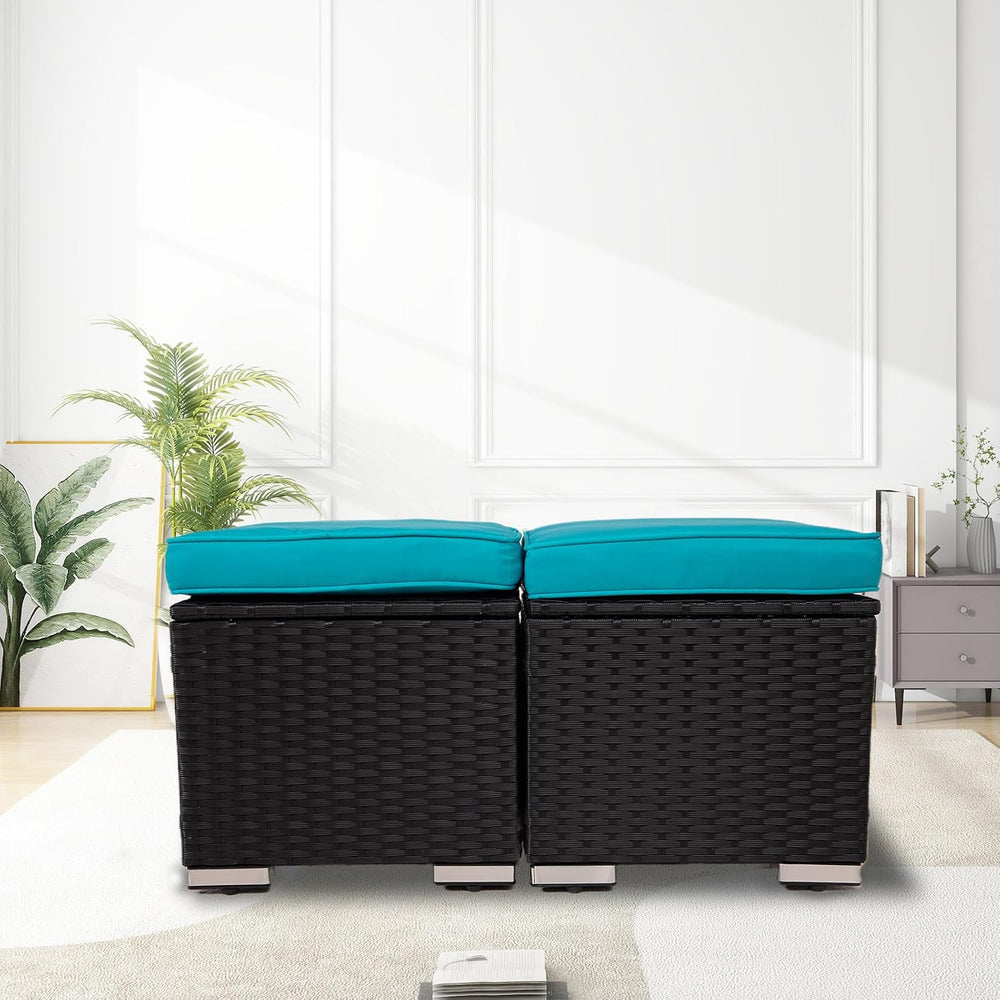 Wicker Outdoor Patio Ottoman - 2 Pack Outdoor Ottomans for Patio, Side Table ...