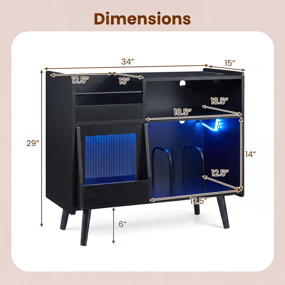Giantex Large Record Player Stand with LED Light, Mid Century Modern Turntabl...