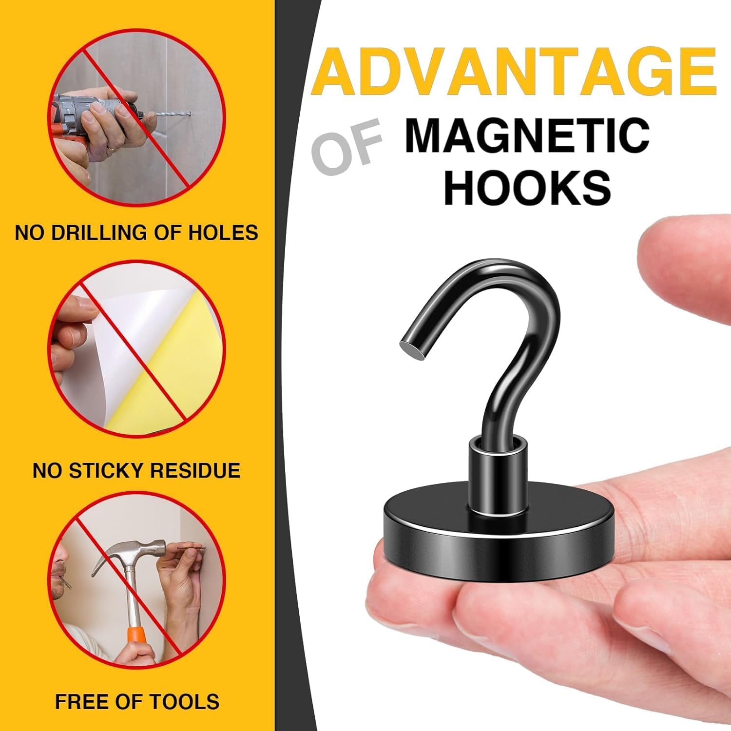 DIYMAG Black Magnetic Hooks, 120 LB Heavy Duty Strong Magnets with Hook, Rare Earth Neodymium Magnet for Cruise Cabins Ship Essentials 12 Packs