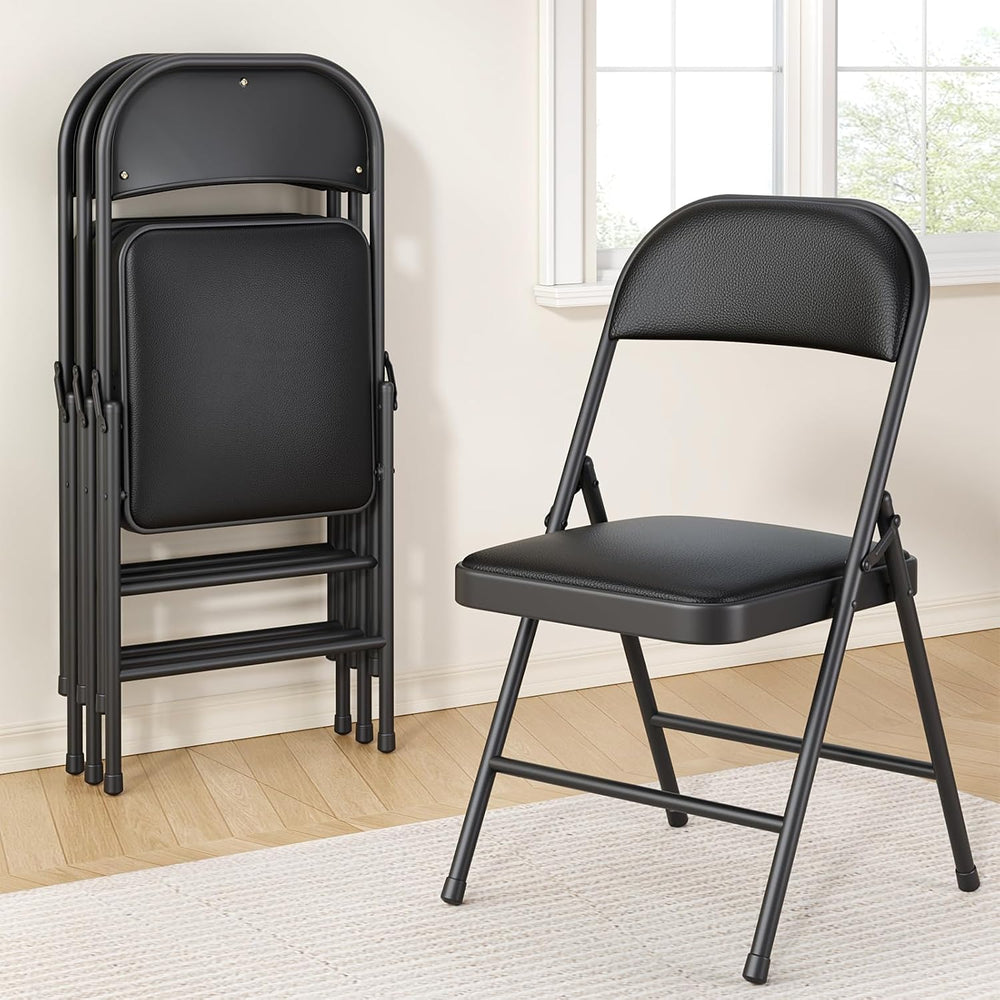 Folding Chairs 4 Pack,350 lbs Heavy Duty Metal Frame Folding Chairs with PU L...