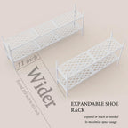 Shoe Rack, 45.6" Expandable Shoe Storage Organizer for Closet - Stackable | 2-Tier Metal Long Shoe Shelf with Sturdy Wire Grid Shoe Stand Holder for Entryway, Garage, Bedroom, Door Entrance, White