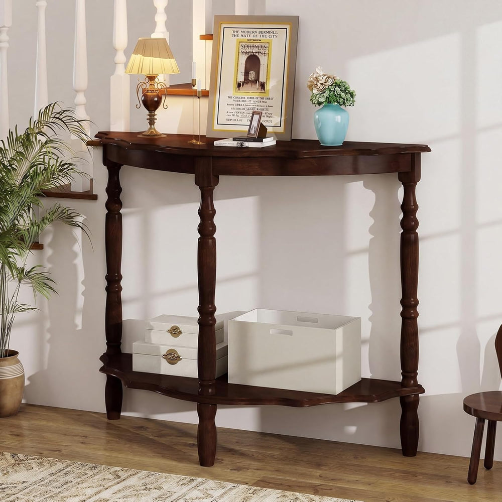 Giantex 42" Half Moon Console Table, 2-Tier Semi-Circle Entryway Table w...