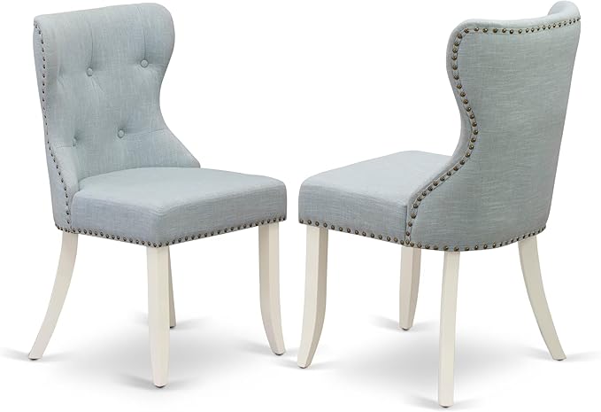 East West Furniture X027SI215-7 7 Piece Dining Table Set Consist of a Rectangle Kitchen Table with X-Legs and 6 Baby Blue Linen Fabric Parson Dining Room Chairs, 40x72 Inch, Multi-Color