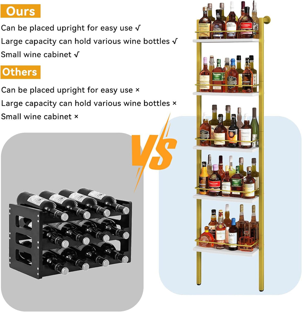 YMYNY 5-Tier Wall Mounted Wine Racks 16.93x7.87x69.68 White & Gold HWR001...