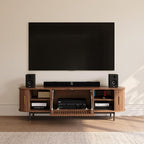 POVISON Fully-Assembled Mid Century Modern TV Stand for 65 inch TV, Sliding Door Entertainment Center with Storage, Wood TV Console, Media Console for Living Room Bedroom(Walnut, 70.87")