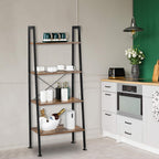 VINGLI Ladder Shelf 4-Tier Industrial Bookcase Free Standing Ladder Bookshelf with Metal Frame and Rustic Wood Plant Storage Shelf for Office, Living Room, Kitchen, Bedroom, Bathroom