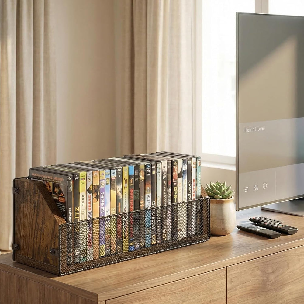 CD Storage Rack, Wooden CD Organizer Holds 32 CDs, Retro CD Shelf for Desktop...