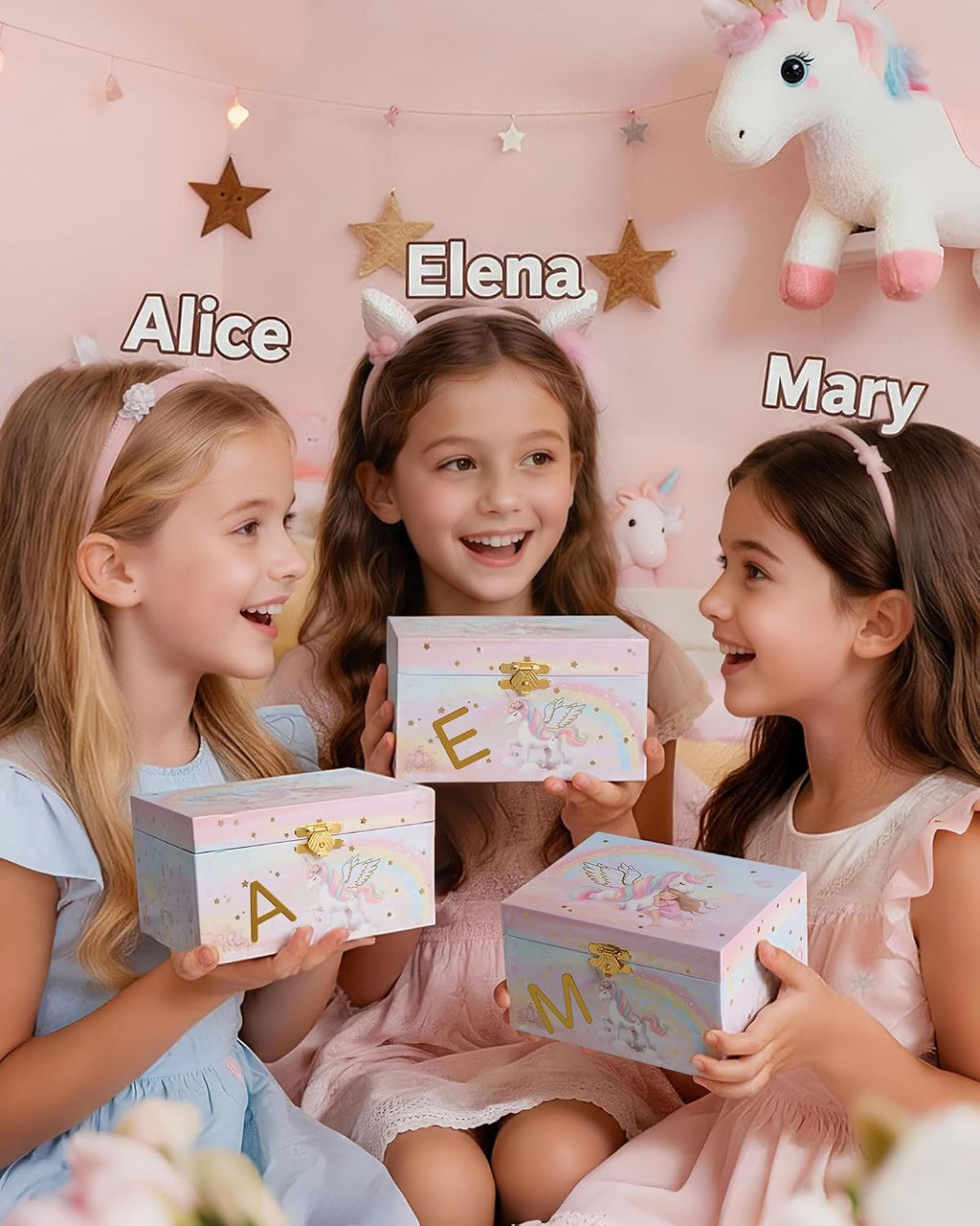Lolalet Unicorn Jewelry Box for Girls, Kids Initial Musical Jewelry Organizer with Spinning Doll, Personalized Birthday Gifts for Little Girls Children Toddler Ages 3 4 5 6 7 8 (Box Only) -Letter A