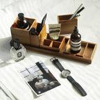 Wood Vanity Tray, 6-Piece Small Bathroom Counter Organizer Wooden Decorative Trays Rectangular Perfume Jewelry Makeup Cosmetic Holder Set - Holds Small Items