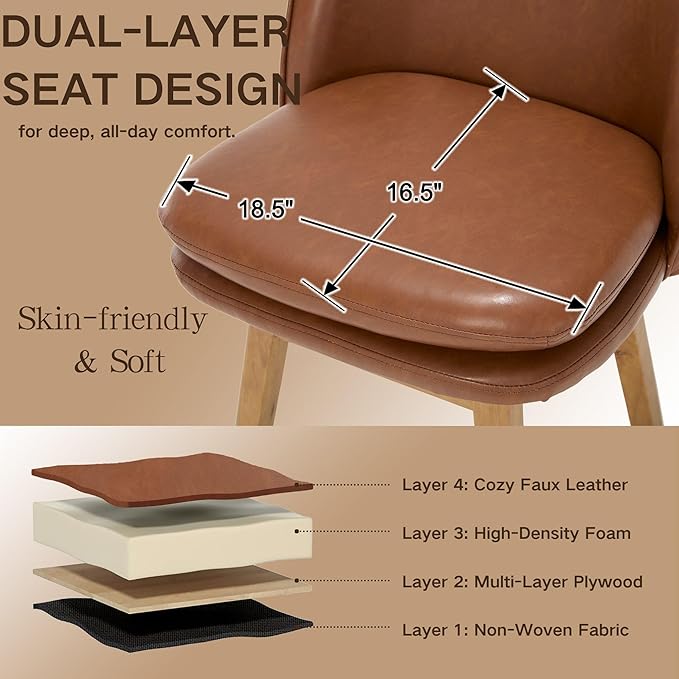 Wahson Upholstered Dining Chairs Set of 2, Modern Faux Leather Dining Room Chairs with Solid Wood Legs & Double-Padded Seat, Swivel Accent Desk Chair for Kitchen Dining Room Restaurant - Brown