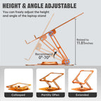 Laptop Stand for Desk, Adjustable Computer Stand with 360° Rotating Base, Ergonomic Laptop Riser for Collaborative Work, Foldable & Portable Laptop Stand, fits for All 10-16" Laptops (Orange)