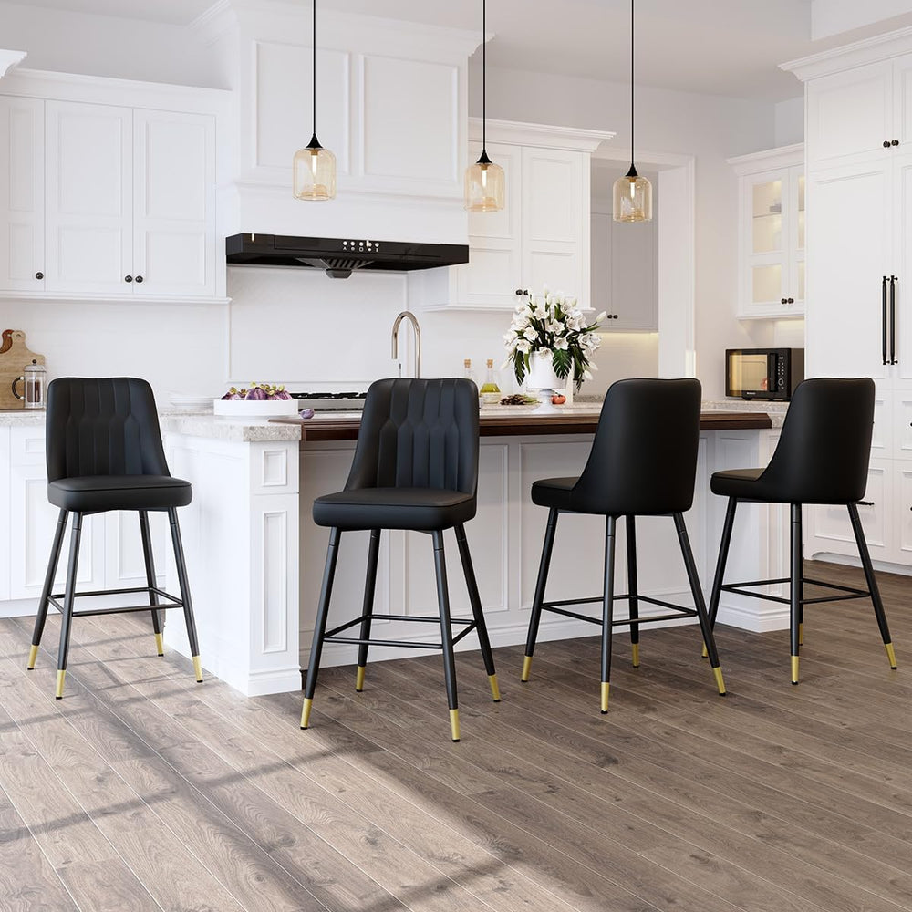 Bar Stools Set of 4,Counter Height Bar Stools with Back,Modern Faux Leather K...