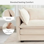 ROWHY 113'' Modular Sectional Cloud Couch, 5 Seater Corner Sofa Big Comfy Corduroy Oversized L Shaped Couch with 2 Pillows, Chaise, Ottoman, Deep Seat Sectional Couches for Living Room Office, Beige