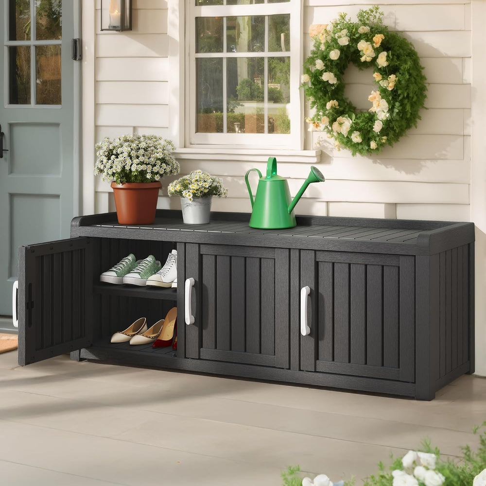 Outdoor Shoe Bench, Waterproof UV-Resistant Indoor Resin Shoe Cabinet, Entryw...
