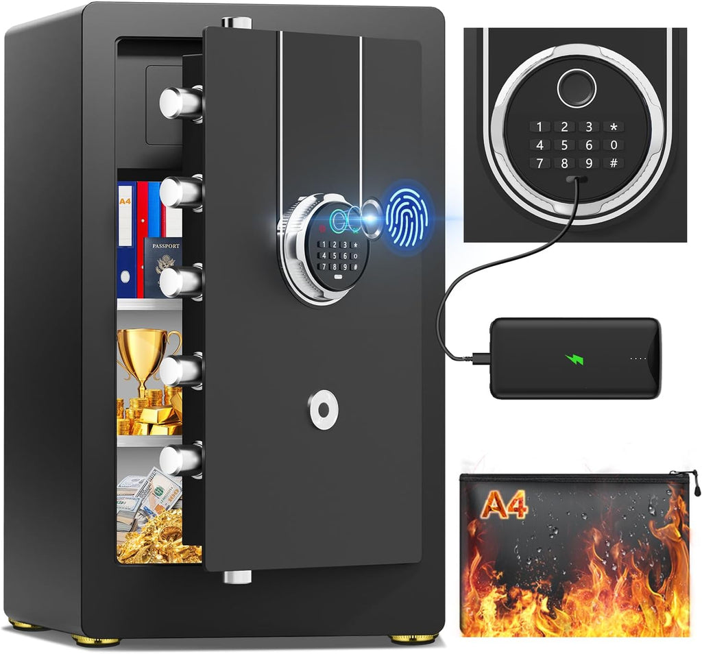27.56 Inches Tall Heavy Duty Biometric Safe Box with Fireproof Waterproof Bag, 4.0 Cuft Large Document Storage Anti-Theft Dual Alerts, Mute Mode, Digital Security for Business