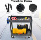 Goplus 2-Tier Utility Cart, Heavy Duty Commercial Service Tool Cart w/Handle, 550 lbs Max Support, Rolling Mechanic Metal Tool Cart Storage Organizer for Home, Garage, Warehouse