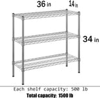 14" Deep x 36" Wide x 34" Height Wire Shelving Kit | 3-Tier | NSF Commercial Storage Rack Unit