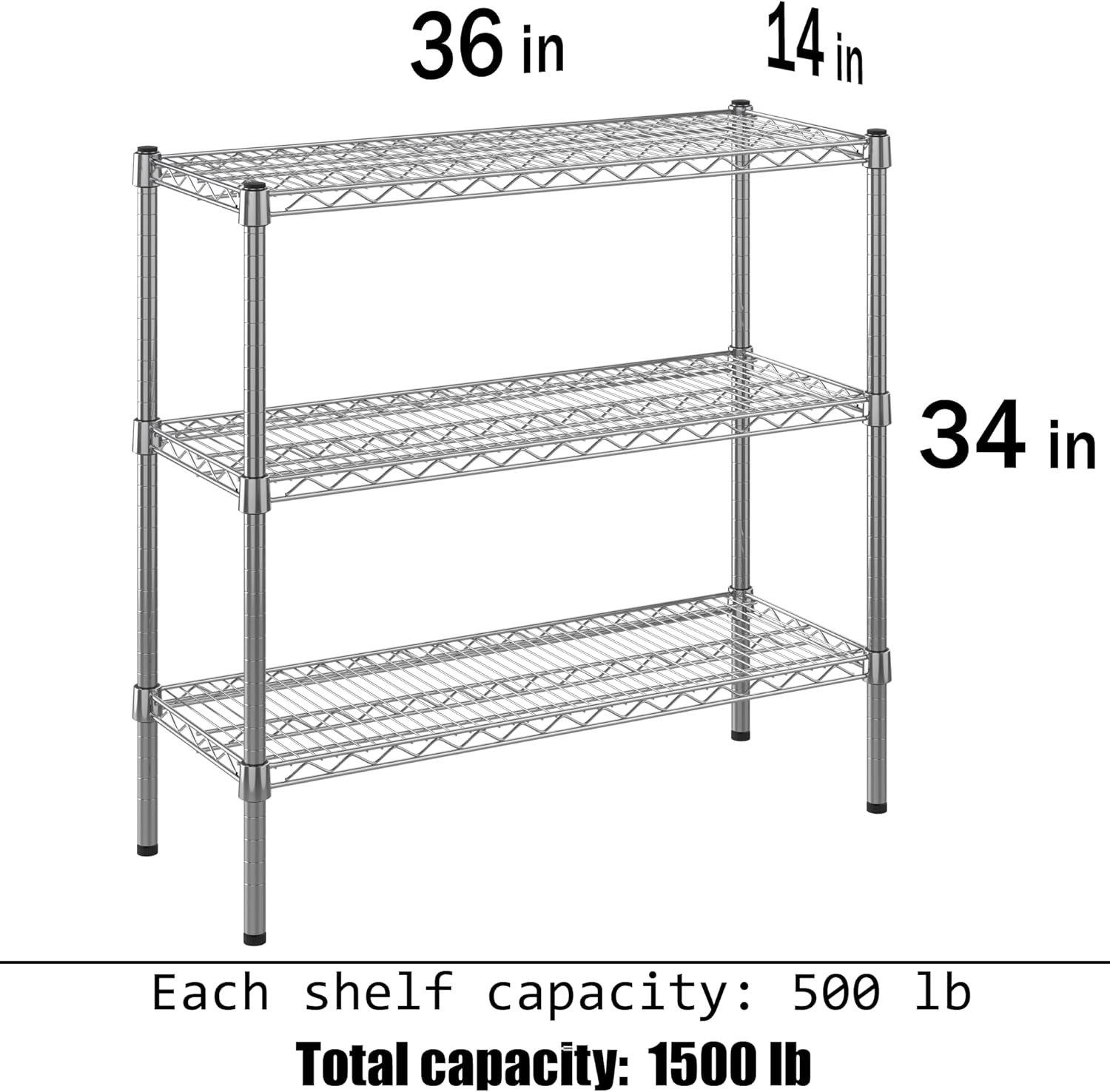 14" Deep x 36" Wide x 34" Height Wire Shelving Kit | 3-Tier | NSF Commercial Storage Rack Unit