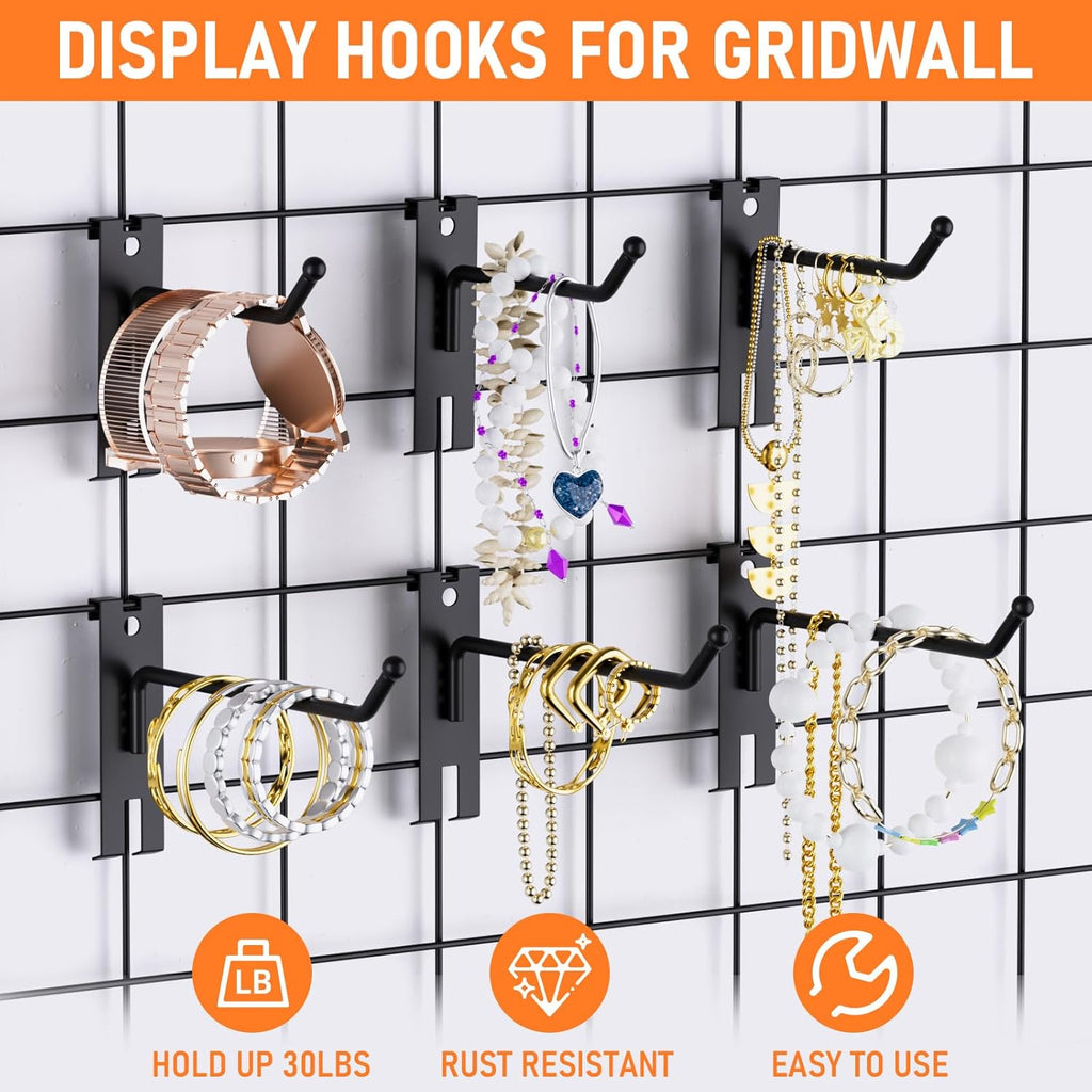 INCLY 4 Inch Gridwall Hooks, 60 Pack Heavy Duty Black Display Hooks for Grid Wall Panels, Gridwall Accessory for Storage Display Clothes in Retail Shop Garage