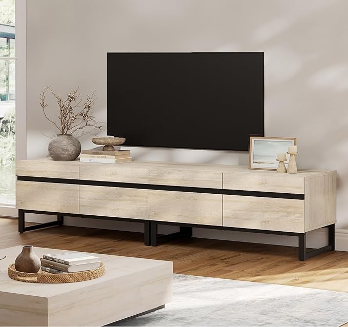 WAMPAT Modern TV Stand for TVs Up to 75 Inch, 2-in-1 Entertainment Center Media Console with Storage Cabinets, TV Console for Living Room, Light Oak