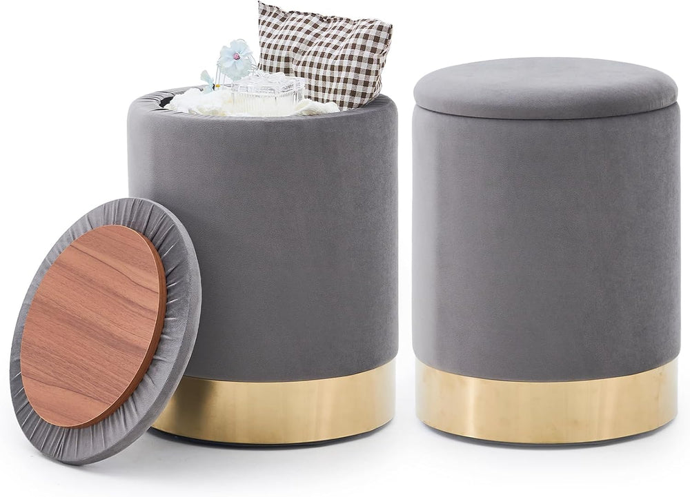 Round Ottoman Set of 2,Upholstered Footrest Stool Support 300lbs,Modern Padde...