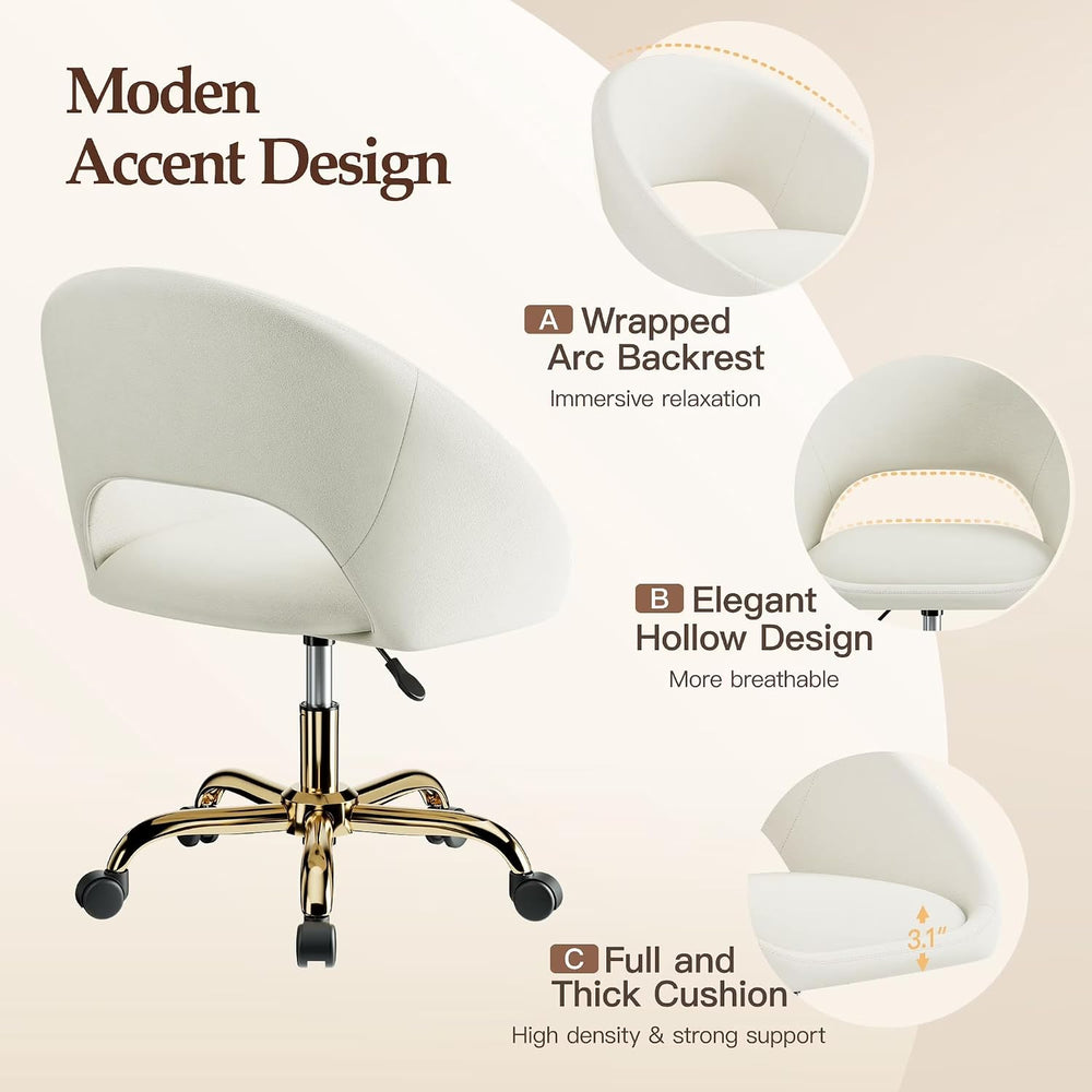 Vanity Chair with Wheels (Large), Golden Titanium-Plated Home Office Chair 30...