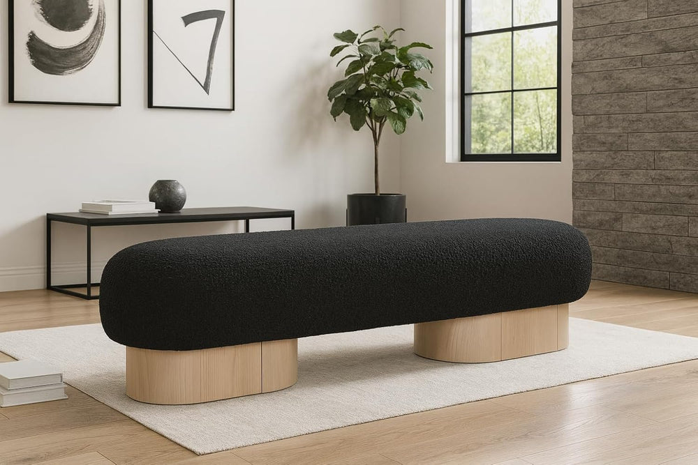 Meridian Furniture 22001Black Robertson Collection Art Deco Bench with Luxuri...