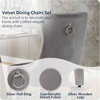 Velvet Dining Chairs Set of 6, Kitchen & Dining Room Chairs, Upholstered Dining Chairs with Back Ring Pull and Silver Solid Wood Legs, Modern Tufted Kitchen Chairs for Dining Room, Light Grey