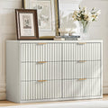 LEYAOYAO Fluted 6 Drawers Dresser, 48" Wide Modern Chest of Drawers with Wood Grain Top, Curved Profile Design, Dresser TV Stand, Wood Drawer Organizer for Bedroom, Living Room, Antique White
