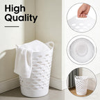 2.2 BUSHEL Flexible Laundry Basket,Tall plastic hamper for Clothes, Bedroom, and Storage - Portable Round Bin with Carry Handles 17.75" x 17.25" x 26", White,Black,3 pack (White)