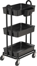Simple Houseware 3-Tier Multifunctional Rolling Utility Cart with Hanging Bucket, Black
