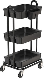Simple Houseware 3-Tier Multifunctional Rolling Utility Cart with Hanging Bucket, Black