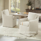 Upholstered Dining Chairs with Casters, No Assembly Modern Accent Armchair with Rollers for Dining Room, Bedroom, Living Room, Reading Room, Already Assembled, Beige, 2 Box