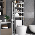Over-The-Toilet Storage Rack, 4-Tier Bathroom Organizer Shelf Over Toilet with Adjustable Shelf and Basket, Freestanding Space Saver Bathroom Shelves Above Toilet for Room (Pure White)