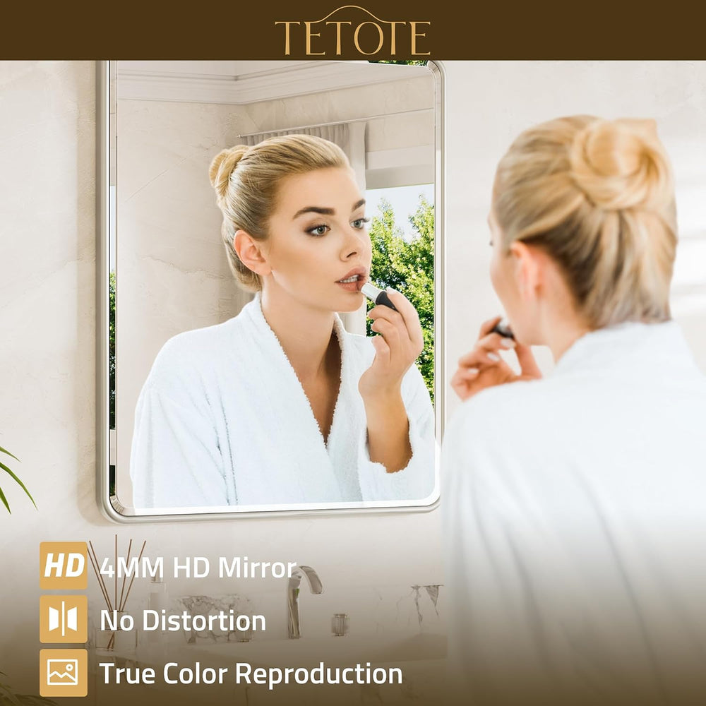 TETOTE Brushed Nickel Mirror 20 x 30 Beveled Edge Tempered Glass, Rounded Cor...