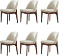 VKNOW Modern Dining Chairs, Fabric Kitchen Chairs with Wood Legs and Padded Seats, Upholstered Side Chair for Kitchen Dining Room (Linen Color, Set of 6)