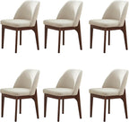 VKNOW Modern Dining Chairs, Fabric Kitchen Chairs with Wood Legs and Padded Seats, Upholstered Side Chair for Kitchen Dining Room (Linen Color, Set of 6)