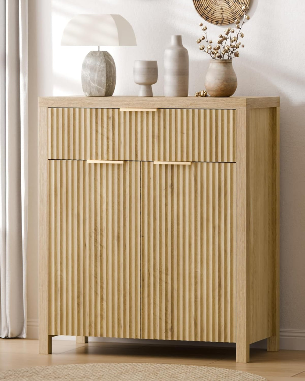Lulive Fluted Buffet Cabinet with Storage Sideboard Cabinet Adjustable Shelve...