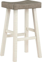 Lexicon Saddle Bar Stools Set of 2 Barstools with Footrest, Armless Dining Chairs for Kitchen Island, Breakfast Nook, Living Room, Pub Height, White/Coffee