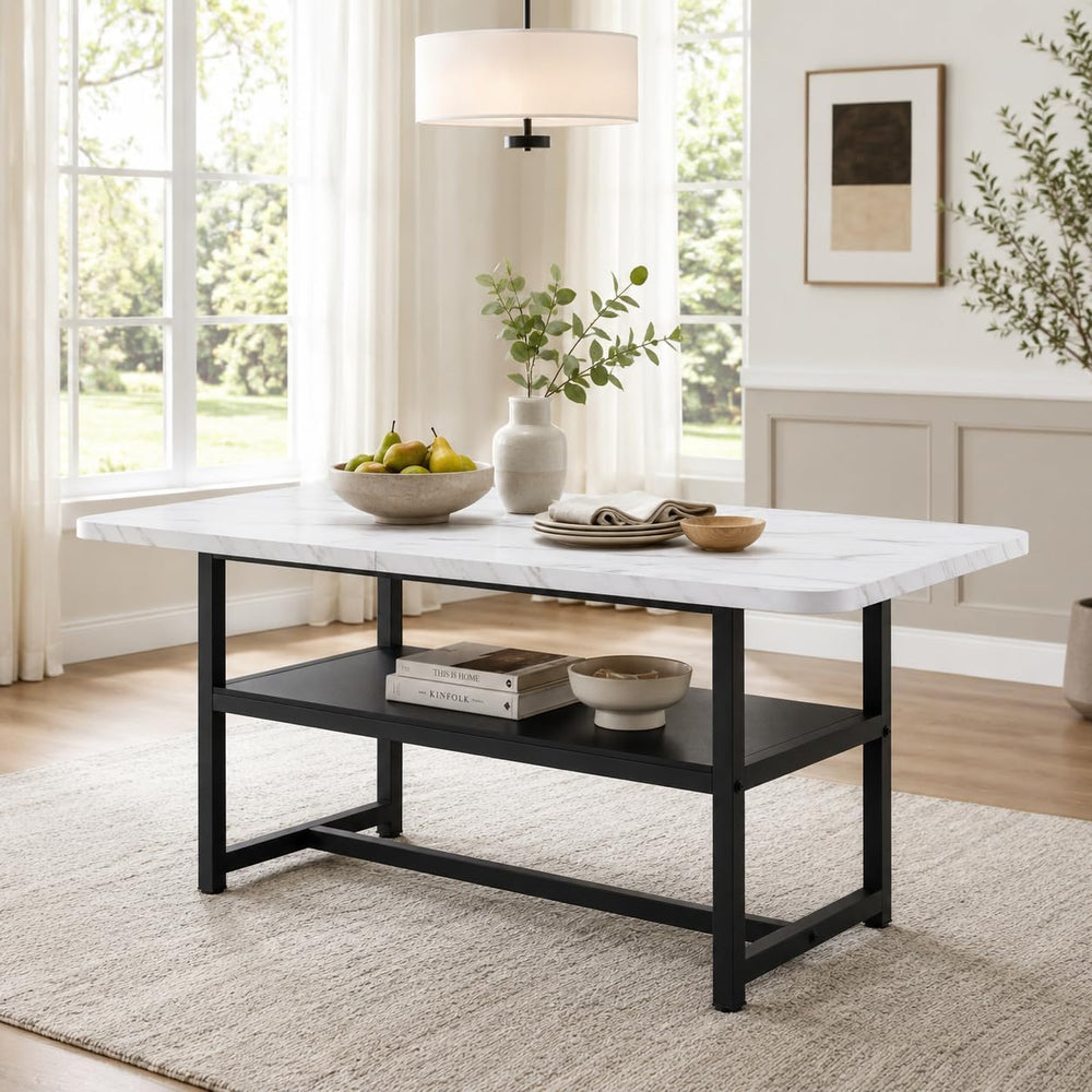 Dining Table for 6, 71" Rectangle Kitchen Table with Storage Shelf, Dinn...
