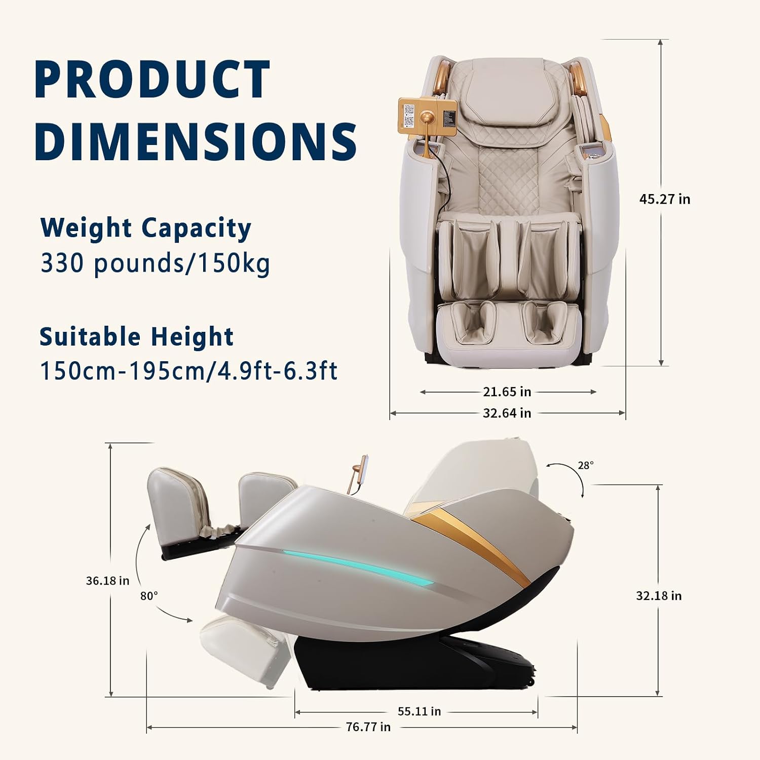 4D Massage Chair Full Body Zero Gravity OverSize Recliner with Body Scan | 55“ SL-Track,20 Auto Modes,11 Technique,40 Airbags Massage,with Yoga Stretch,APP Control,Negative Oxygen lons(Beige)