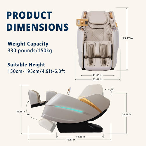 4D Massage Chair Full Body Zero Gravity OverSize Recliner with Body Scan | 55“ SL-Track,20 Auto Modes,11 Technique,40 Airbags Massage,with Yoga Stretch,APP Control,Negative Oxygen lons(Beige)