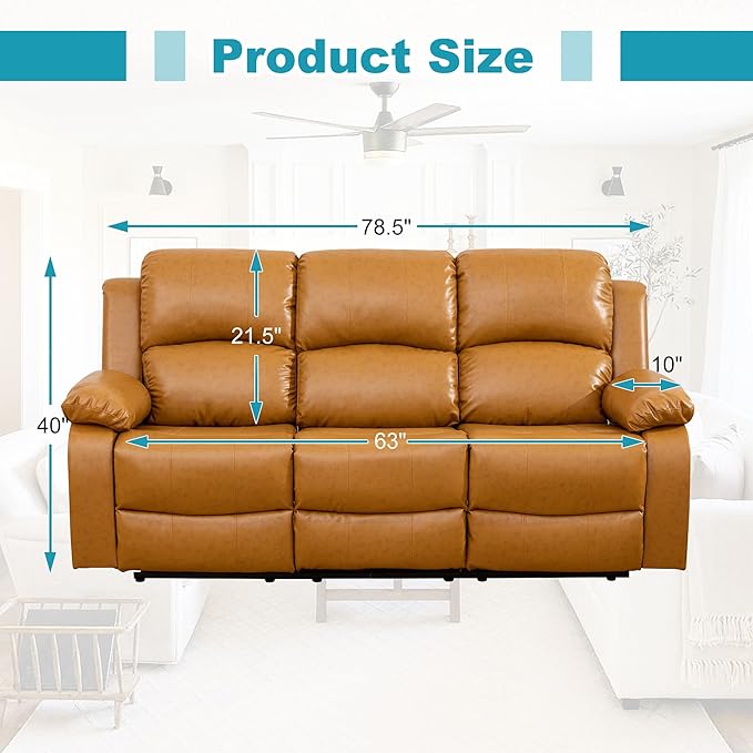 Recliner Sofa Set Couches for Living Room Chair Semi PU Fabric Living Room Furniture Sets, Adjusted Loveseat Reclining Couch Furniture Sofa Set for Theater Seating, 3-Seater, Ginger