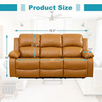 Recliner Sofa Set Couches for Living Room Chair Semi PU Fabric Living Room Furniture Sets, Adjusted Loveseat Reclining Couch Furniture Sofa Set for Theater Seating, 3-Seater, Ginger