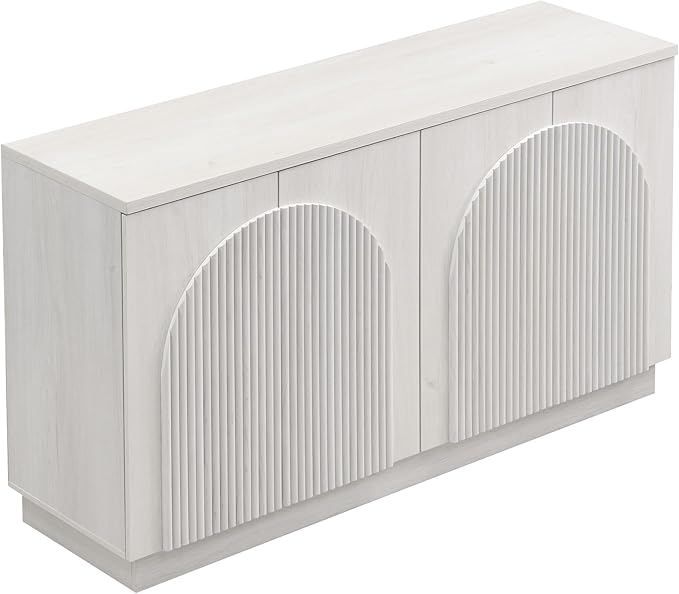 Yechen White Oak Fluted TV Stand with Arched Reeded Design Doors, Modern Entertainment Center with Storage for Up to 65 Inch, TV Media Console, TV Cabinet for Living Room, Bedroom/White Oak(1 PCS)